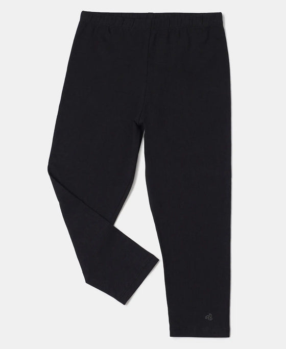Super Combed Cotton Elastane Three Quarter Leggings - Black - Black-5