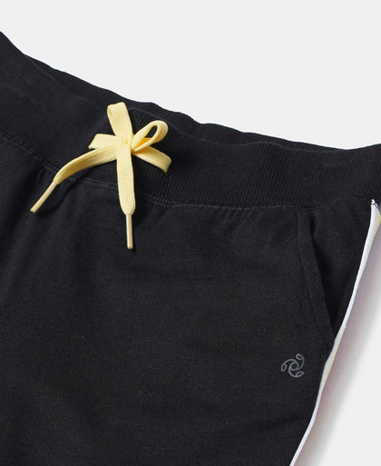 Super Combed Cotton Solid Shorts with Side Taping - Black-3