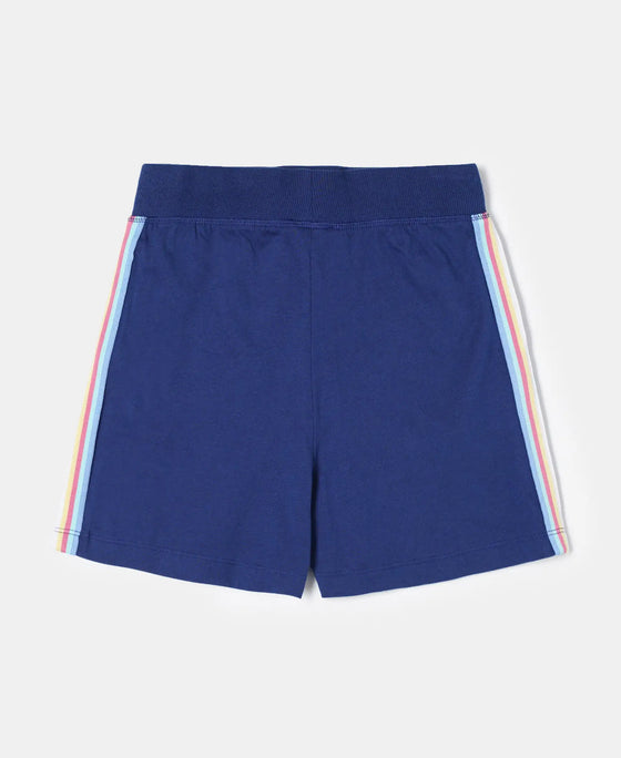 Super Combed Cotton Solid Shorts with Side Taping - Blue Depth-2