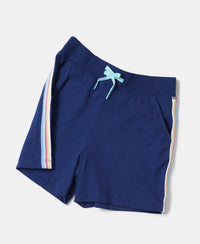 Super Combed Cotton Solid Shorts with Side Taping - Blue Depth-5