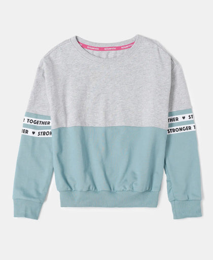 Super Combed Cotton French Terry Sweatshirt with Contrast Sleeve Taping - Mineral Blue-1