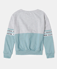 Super Combed Cotton French Terry Sweatshirt with Contrast Sleeve Taping - Mineral Blue-2