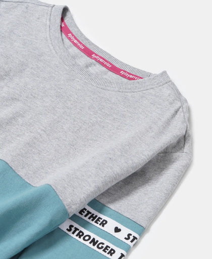 Super Combed Cotton French Terry Sweatshirt with Contrast Sleeve Taping - Mineral Blue-3
