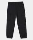 Super Combed Cotton Cargo Pants with Elasticated Hem - Black-1
