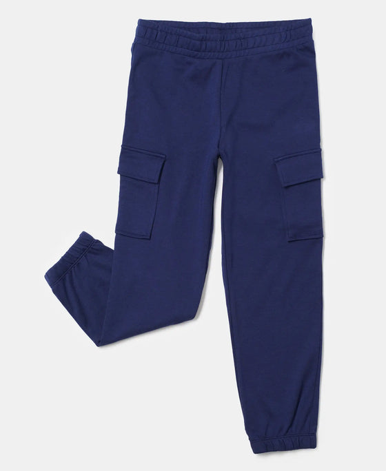 Super Combed Cotton Cargo Pants with Elasticated Hem - Imperial Blue-5