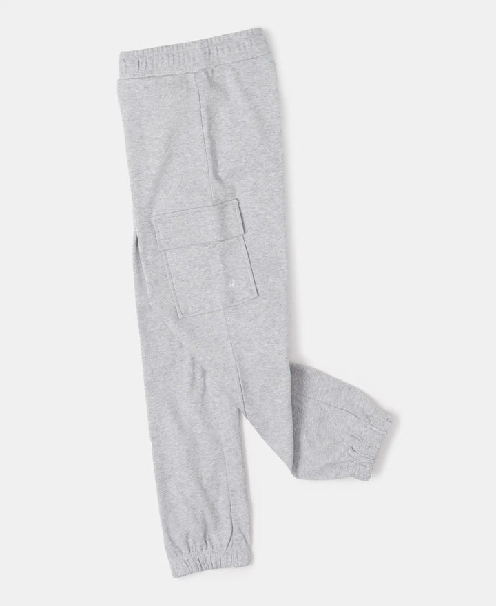 Super Combed Cotton Cargo Pants with Elasticated Hem - Light Grey Melange-5