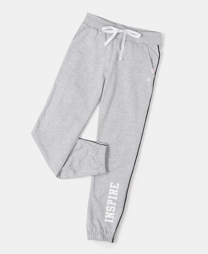 Super Combed Cotton French Terry Graphic Printed Relaxed Fit Joggers - Light Grey Melange-5