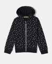 Super Combed Cotton French Terry Printed Hoodie Jacket - Black Printed-1
