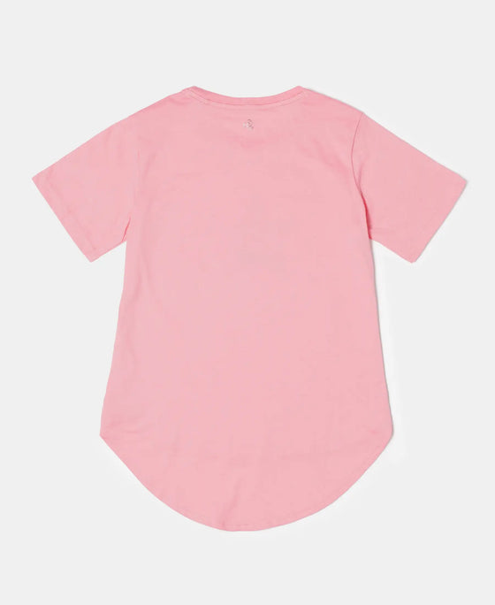 Super Combed Cotton Graphic Printed Short Sleeve T-Shirt with Hi Low Hem - Flamingo Pink-2