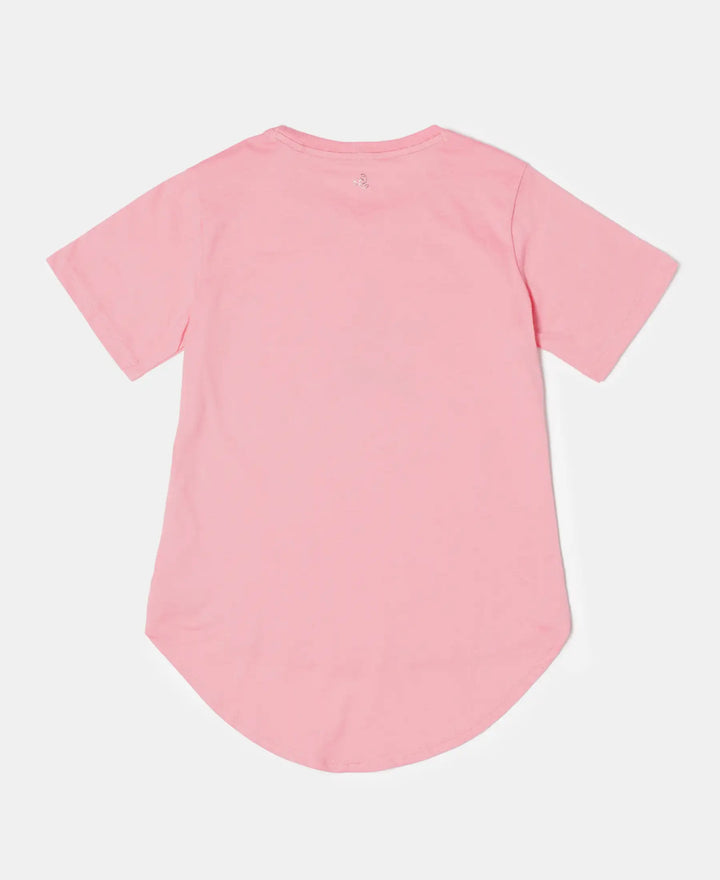 Super Combed Cotton Graphic Printed Short Sleeve T-Shirt with Hi Low Hem - Flamingo Pink-2