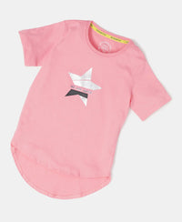 Super Combed Cotton Graphic Printed Short Sleeve T-Shirt with Hi Low Hem - Flamingo Pink-5
