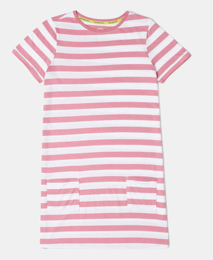 Super Combed Cotton Striped Dress - Brandied Apricot-1