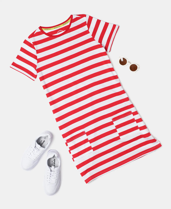 Super Combed Cotton Striped Dress - Rio Red-5