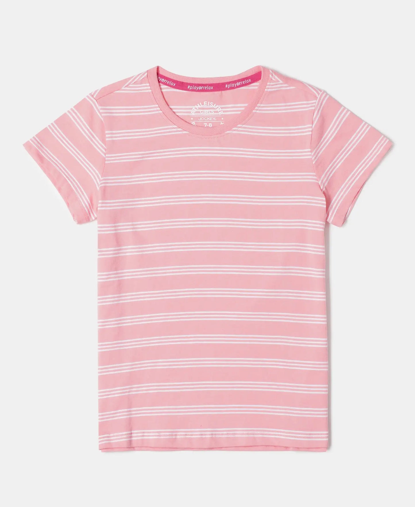 Super Combed Cotton Striped Short Sleeve T-Shirt - Flamingo Pink-1
