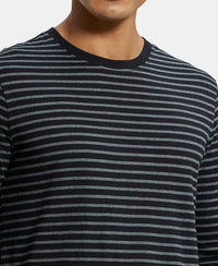 Super Combed Cotton Rich Striped Round Neck Full Sleeve T-Shirt - Black & Charcoal Melange-6