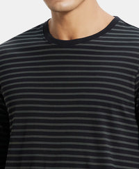 Super Combed Cotton Rich Striped Round Neck Full Sleeve T-Shirt - Black & Deep Olive-6