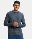 Super Combed Cotton Rich Striped Round Neck Full Sleeve T-Shirt - Charcoal & Navy-1