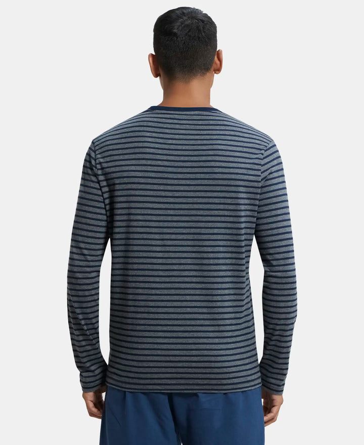 Super Combed Cotton Rich Striped Round Neck Full Sleeve T-Shirt - Charcoal & Navy-3