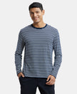 Super Combed Cotton Rich Striped Round Neck Full Sleeve T-Shirt - Navy & White-1