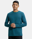 Super Combed Cotton Rich Striped Round Neck Full Sleeve T-Shirt - Pacific Green & Navy-1