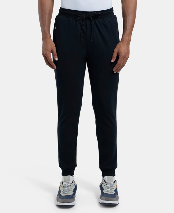 Super Combed Cotton Rich Slim Fit Jogger with Zipper Pockets - Black-1