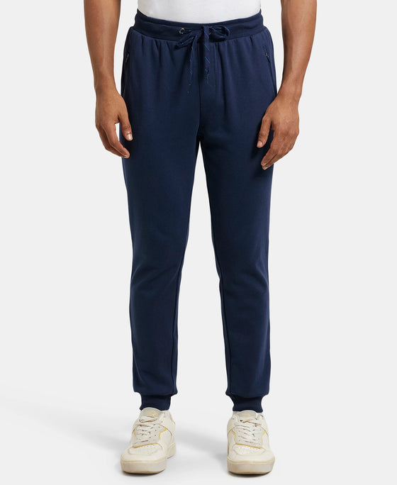 Super Combed Cotton Rich Slim Fit Jogger with Zipper Pockets - Navy-1