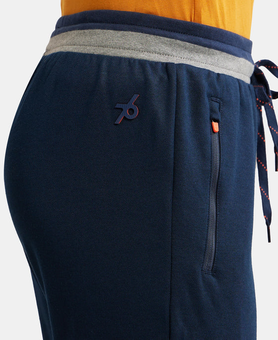 Super Combed Cotton Rich Pique Slim Fit Jogger with Zipper Pockets - Navy-7
