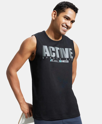 Super Combed Cotton Rich Graphic Printed Muscle Tee - Black Printed-5