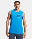 Super Combed Cotton Rich Graphic Printed Muscle Tee - Neon Blue Printed-1