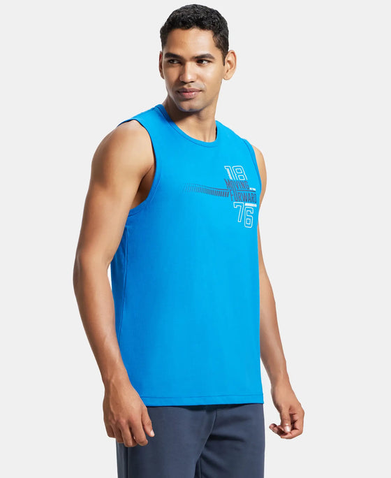 Super Combed Cotton Rich Graphic Printed Muscle Tee - Neon Blue Printed-2