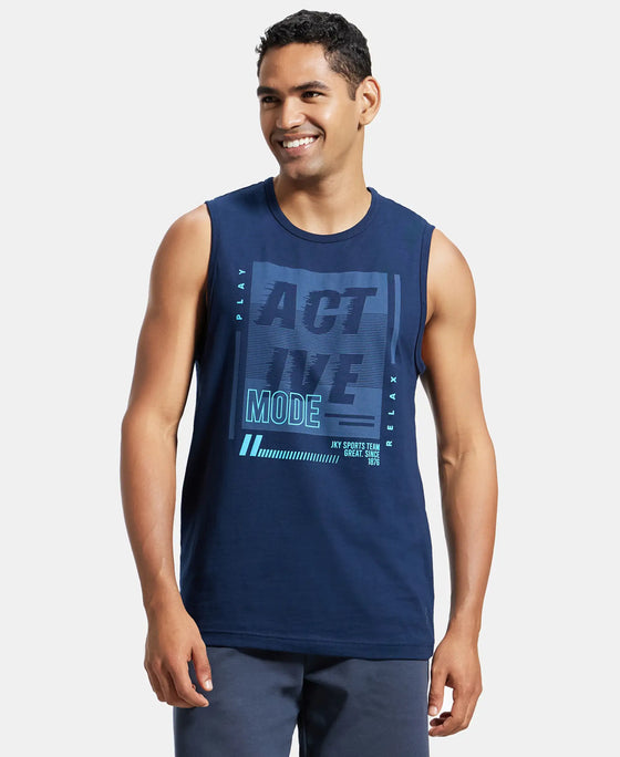 Super Combed Cotton Rich Graphic Printed Muscle Tee - Navy Printed-1