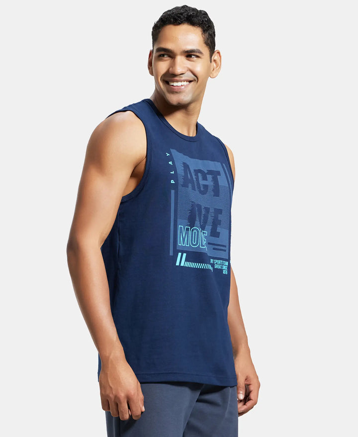 Super Combed Cotton Rich Graphic Printed Muscle Tee - Navy Printed-2