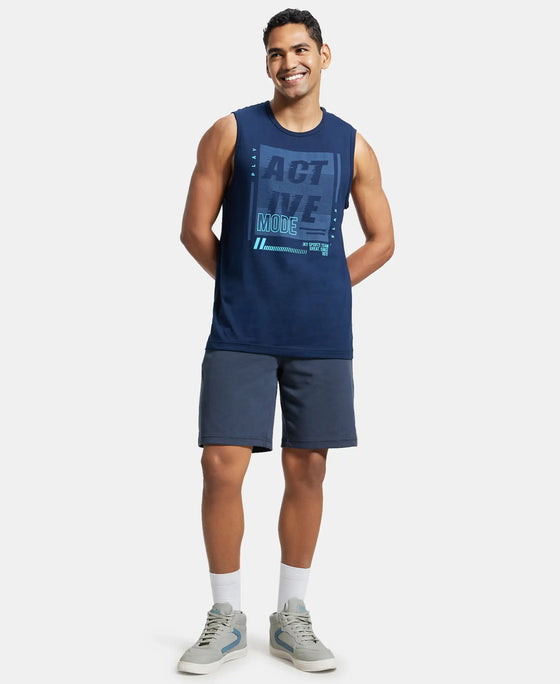 Super Combed Cotton Rich Graphic Printed Muscle Tee - Navy Printed-4