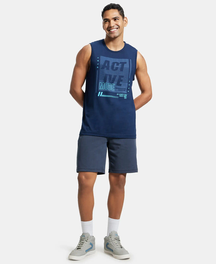 Super Combed Cotton Rich Graphic Printed Muscle Tee - Navy Printed-4