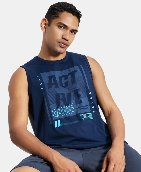 Super Combed Cotton Rich Graphic Printed Muscle Tee - Navy Printed-5