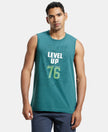 Super Combed Cotton Rich Graphic Printed Muscle Tee - Pacific Green Printed-1