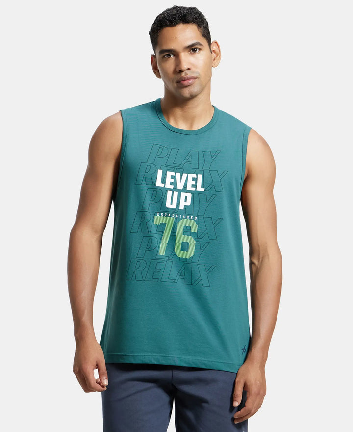 Super Combed Cotton Rich Graphic Printed Muscle Tee - Pacific Green Printed-1