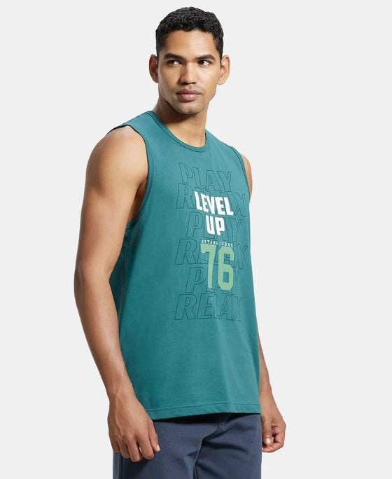 Super Combed Cotton Rich Graphic Printed Muscle Tee - Pacific Green Printed-2