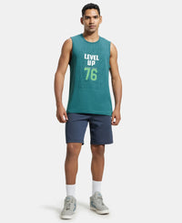 Super Combed Cotton Rich Graphic Printed Muscle Tee - Pacific Green Printed-4