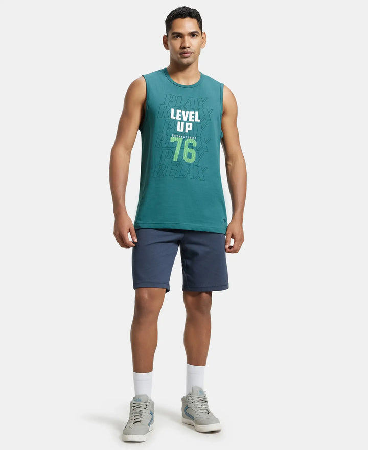 Super Combed Cotton Rich Graphic Printed Muscle Tee - Pacific Green Printed-4