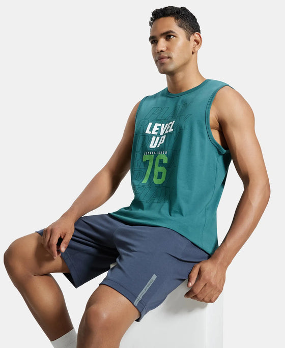 Super Combed Cotton Rich Graphic Printed Muscle Tee - Pacific Green Printed-5
