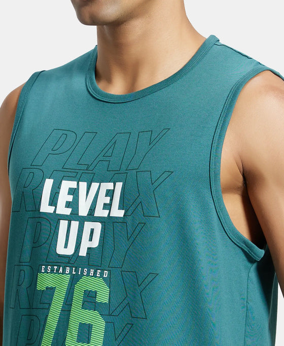 Super Combed Cotton Rich Graphic Printed Muscle Tee - Pacific Green Printed-6