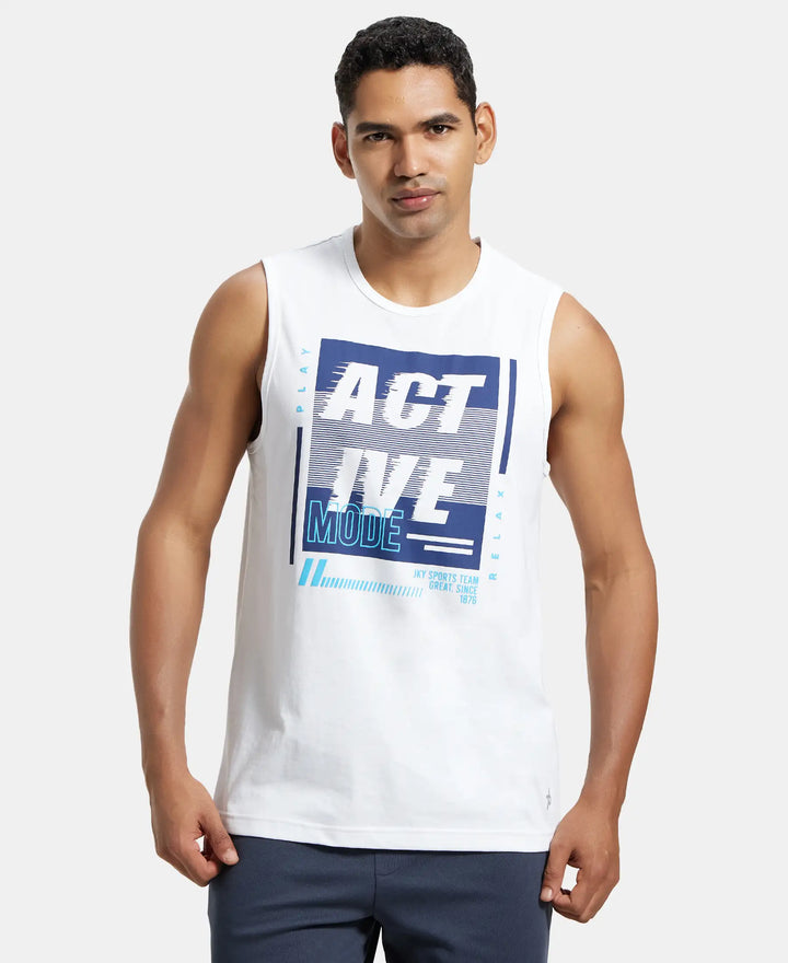 Super Combed Cotton Rich Graphic Printed Muscle Tee - White Printed-1