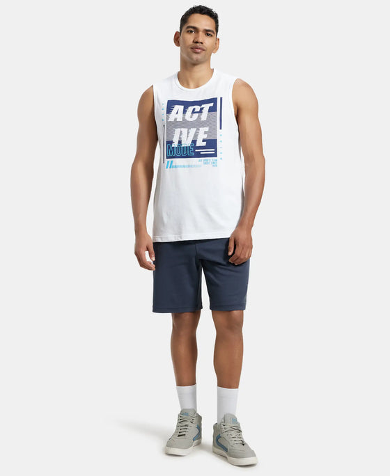 Super Combed Cotton Rich Graphic Printed Muscle Tee - White Printed-4