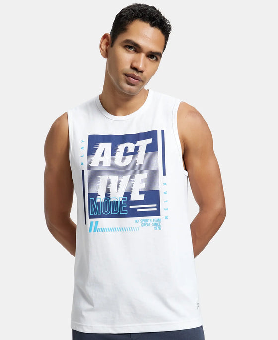 Super Combed Cotton Rich Graphic Printed Muscle Tee - White Printed-5