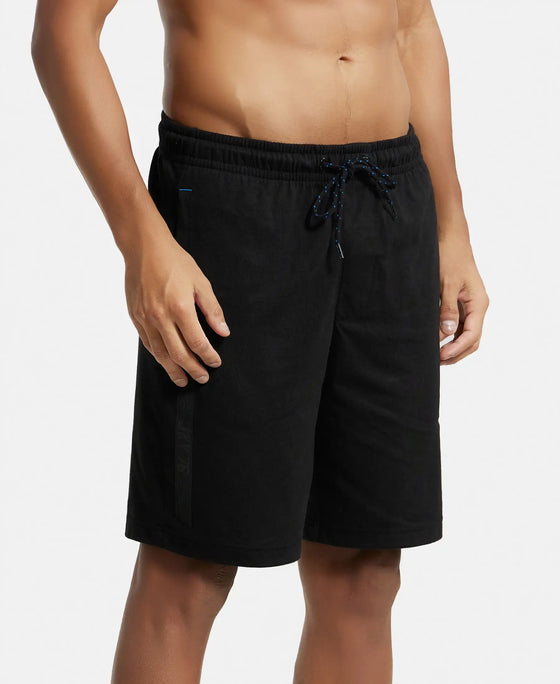 Super Combed Cotton Straight Fit Shorts with Side Pockets - Black-2