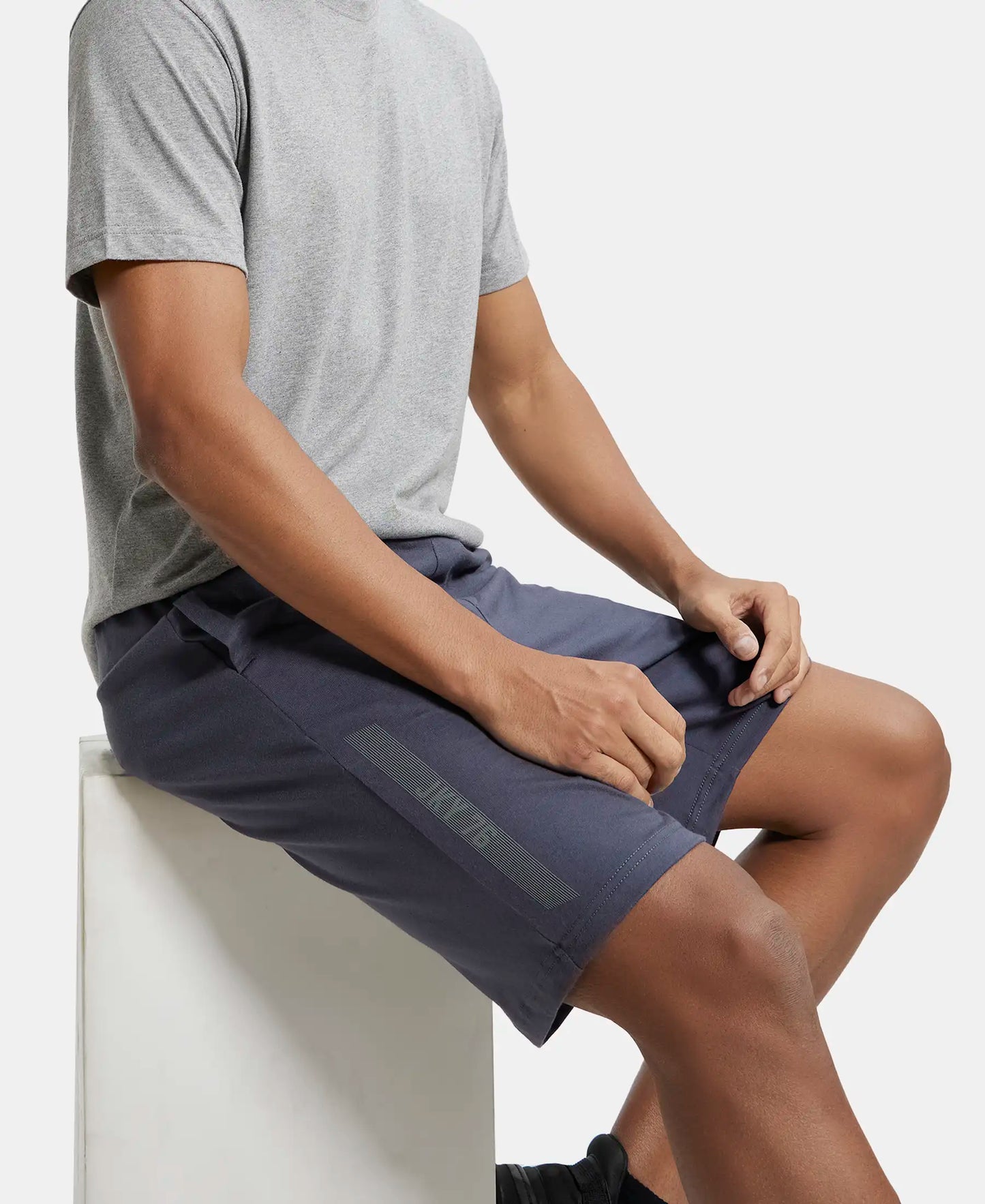 Super Combed Cotton Straight Fit Shorts with Side Pockets - Graphite-5