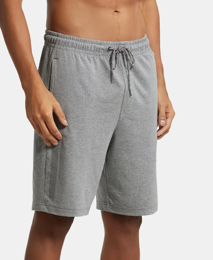 Super Combed Cotton Straight Fit Shorts with Side Pockets - Mid Grey Melange-2