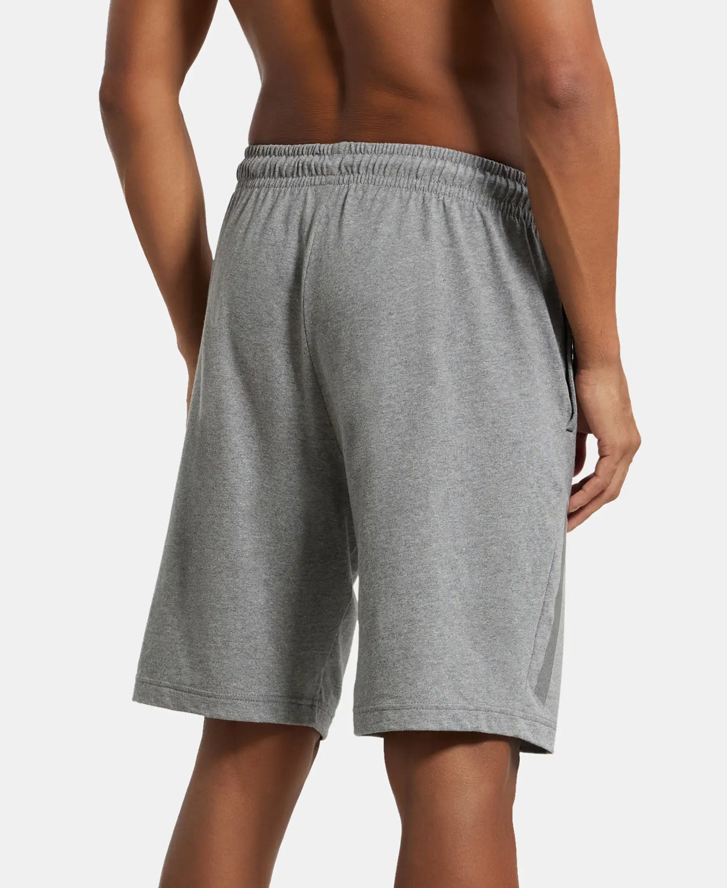 Super Combed Cotton Straight Fit Shorts with Side Pockets - Mid Grey Melange-3