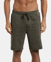 Super Combed Cotton Rich Straight Fit Shorts with Zipper Pockets - Deep Olive Printed-1